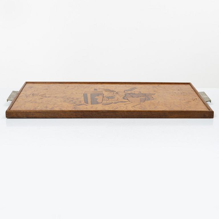 A Linder, tray "Cocktail", model number 67, Mjölby Intarsia, 1940s.