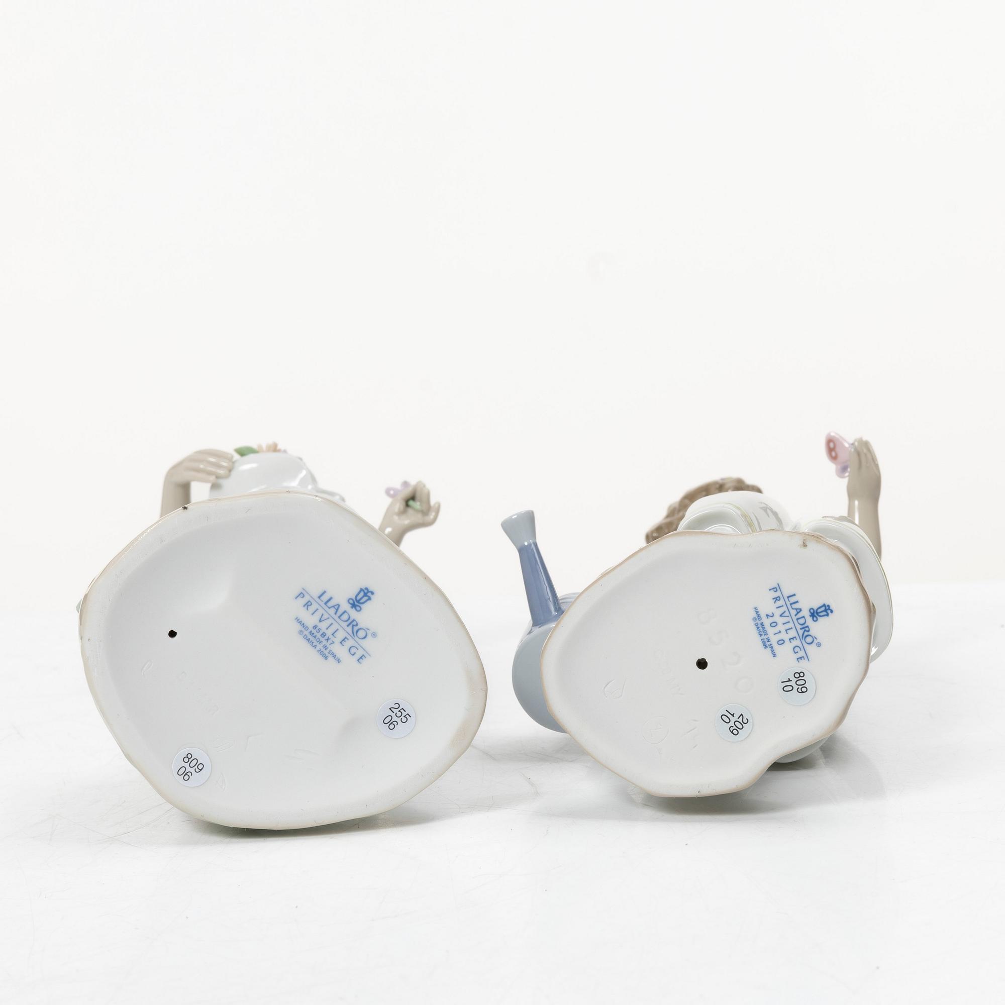 Lladró, 6 figurines, including "Wheelbarrow with flowers", "A barrow of fun", "A walk through blossoms", "Morning melodies".