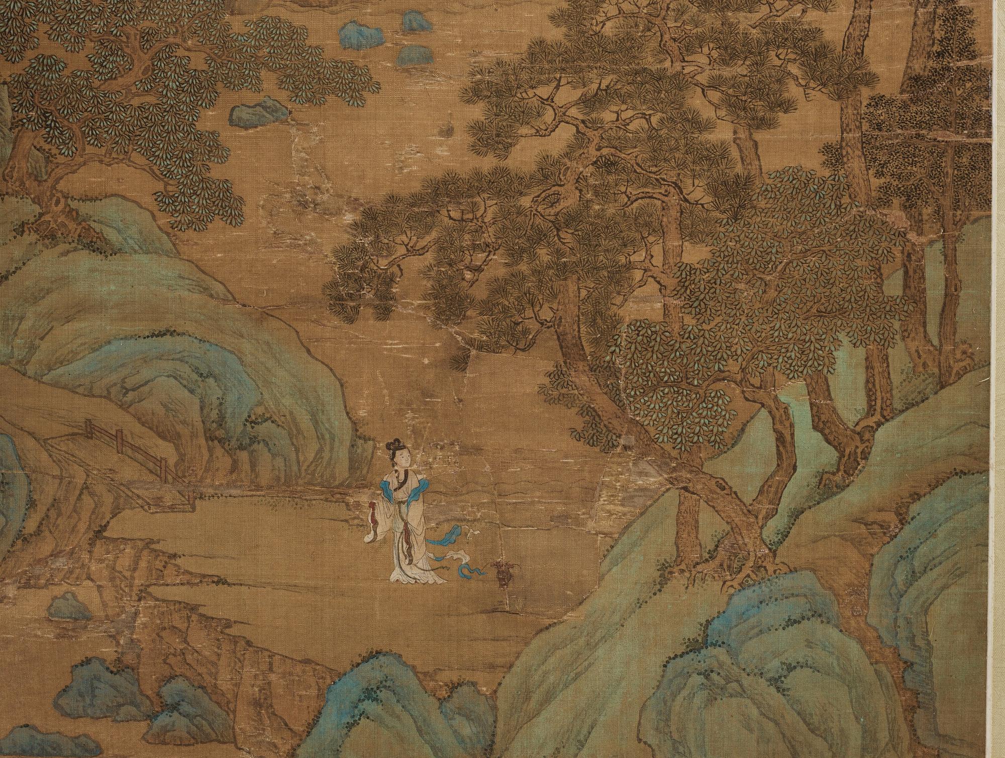 RULLMÅLNING med KALLIGRAFI. Troligen av kvinnlig konstnär (Yinhu från Tongjin), Qingdynastin (1644-1912).