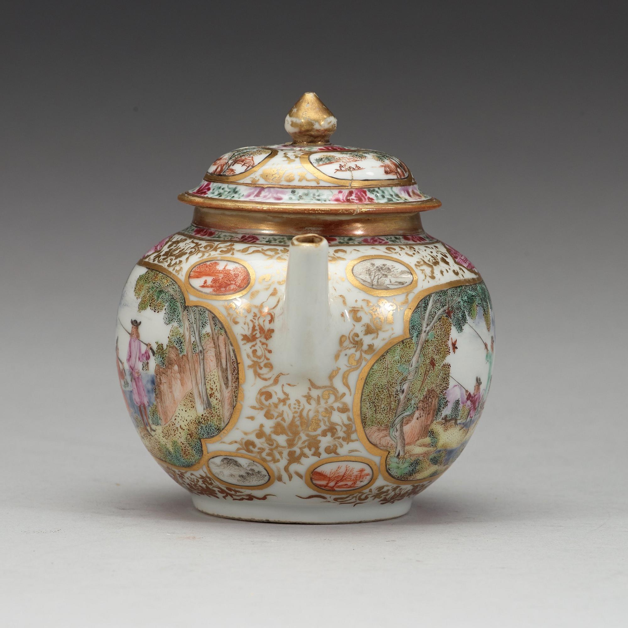 A famille rose 'European Subect' tea pot with cover, Qing dynasty, Qianlong (1736-95).
