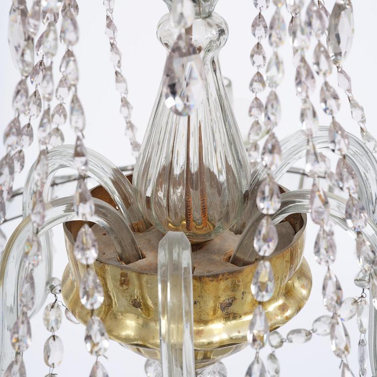 A Bohemian Louis XVI moulded and cut-glass six-branch chandelier, late 18th century.