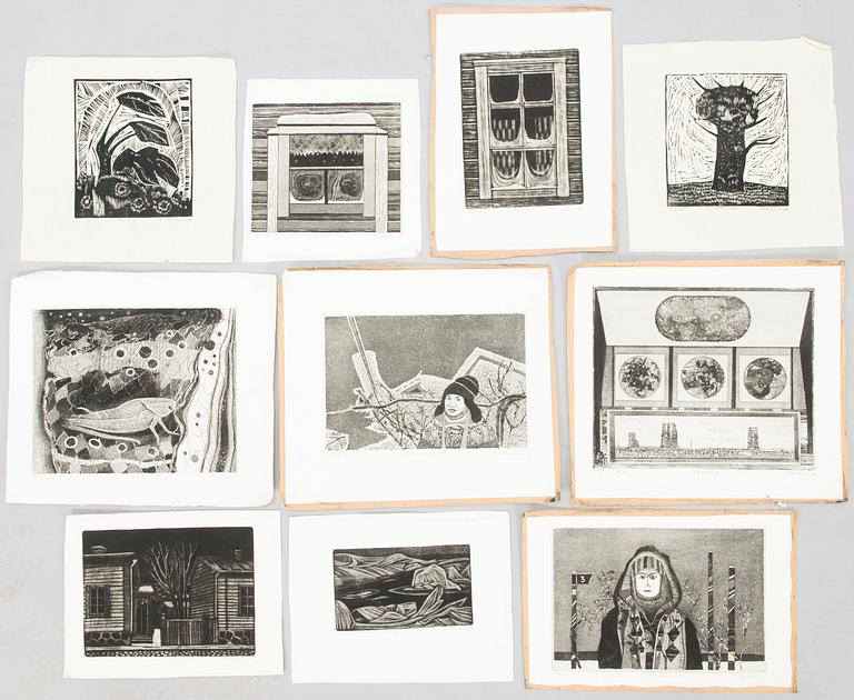 ALLAN KUNTSI, etsningar och träsnitt 10 st, signerade och daterade, numrerade.