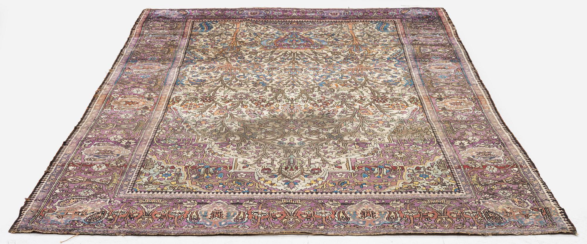 An antique Feraghan silk prayer rug, West Persia, c. 200 x 130 cm.