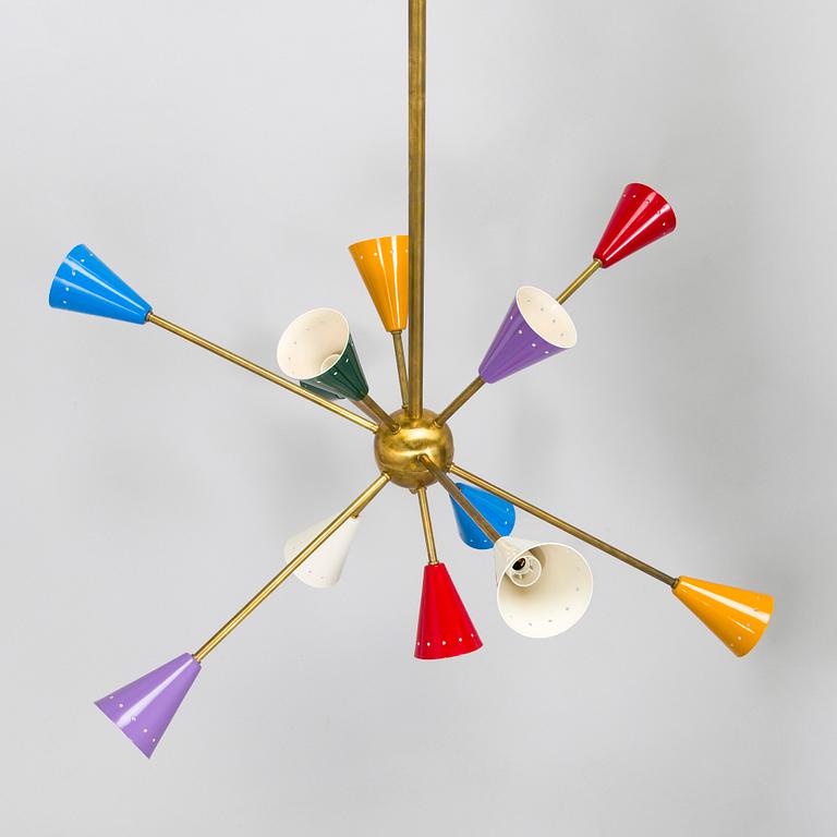A contemporary sputnik model ceiling light, Luci, Italy.