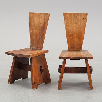 Four swedish 1930's pine chairs.