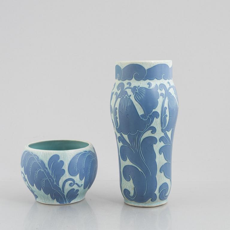 Josef Ekberg, two vases, 'Sgrafitto', Gustavsberg 1919 and 1923.