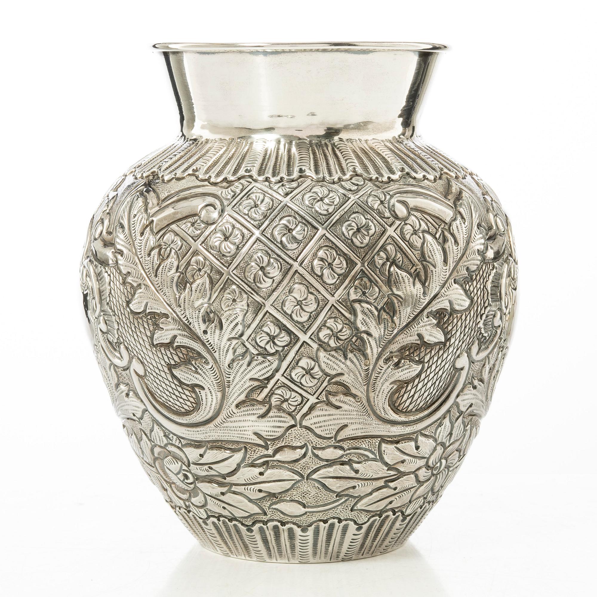 A Rococo style silver vase, 20th century.