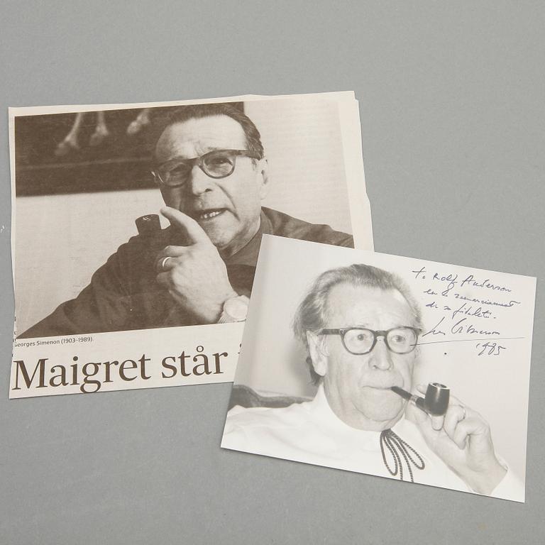 GEORGES SIMENON(1903-1989), autograf på foto. Daterad 1985.