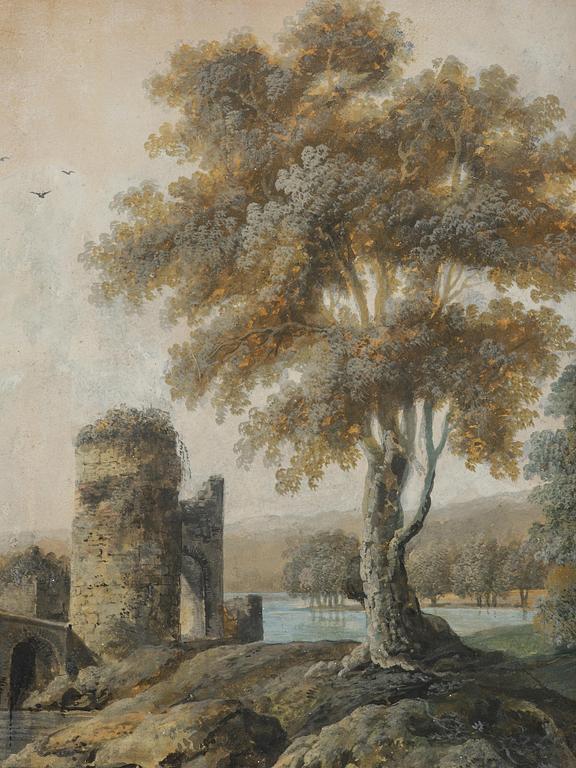 Louis Belanger, Translation: "French landscape with figures by a river".