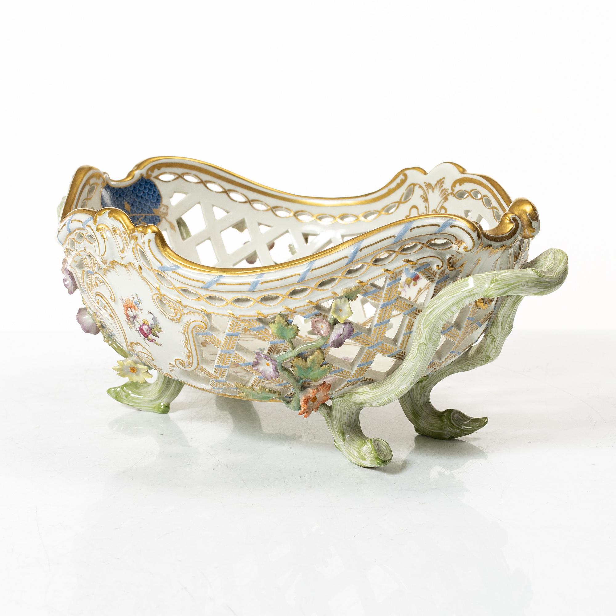 A pierced rococo-style porcelain bowl, KPM, Germany, early 20th century.