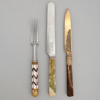 BESTICK, 3 delar, silver samt sten och metall, bl.a 1800-talets första hälft, England.
