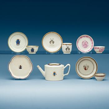 1770. A set of six pieces of Swedish Armorial porcelain, Qing dynasty, Qianlong (1736-95).