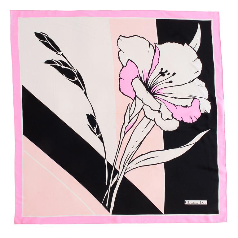 CHRISTIAN DIOR, a silk scarf with floral motif.
