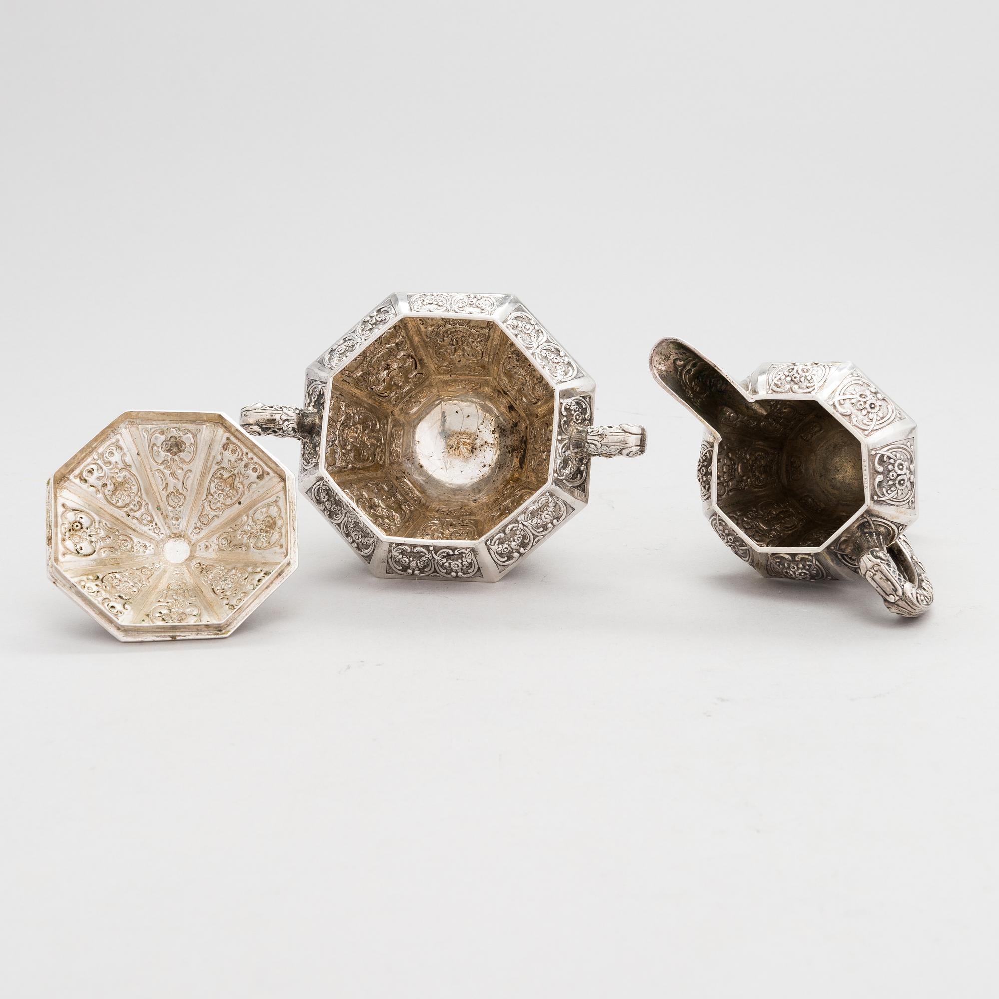 Te- och kaffeservis, 4 delar, silver, Tyskland 1900-talets första hälft.