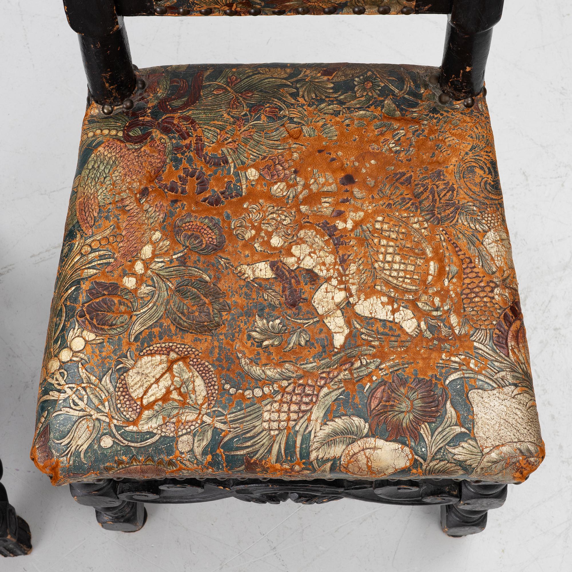 Two chairs, Caroline Baroque, 18th century.