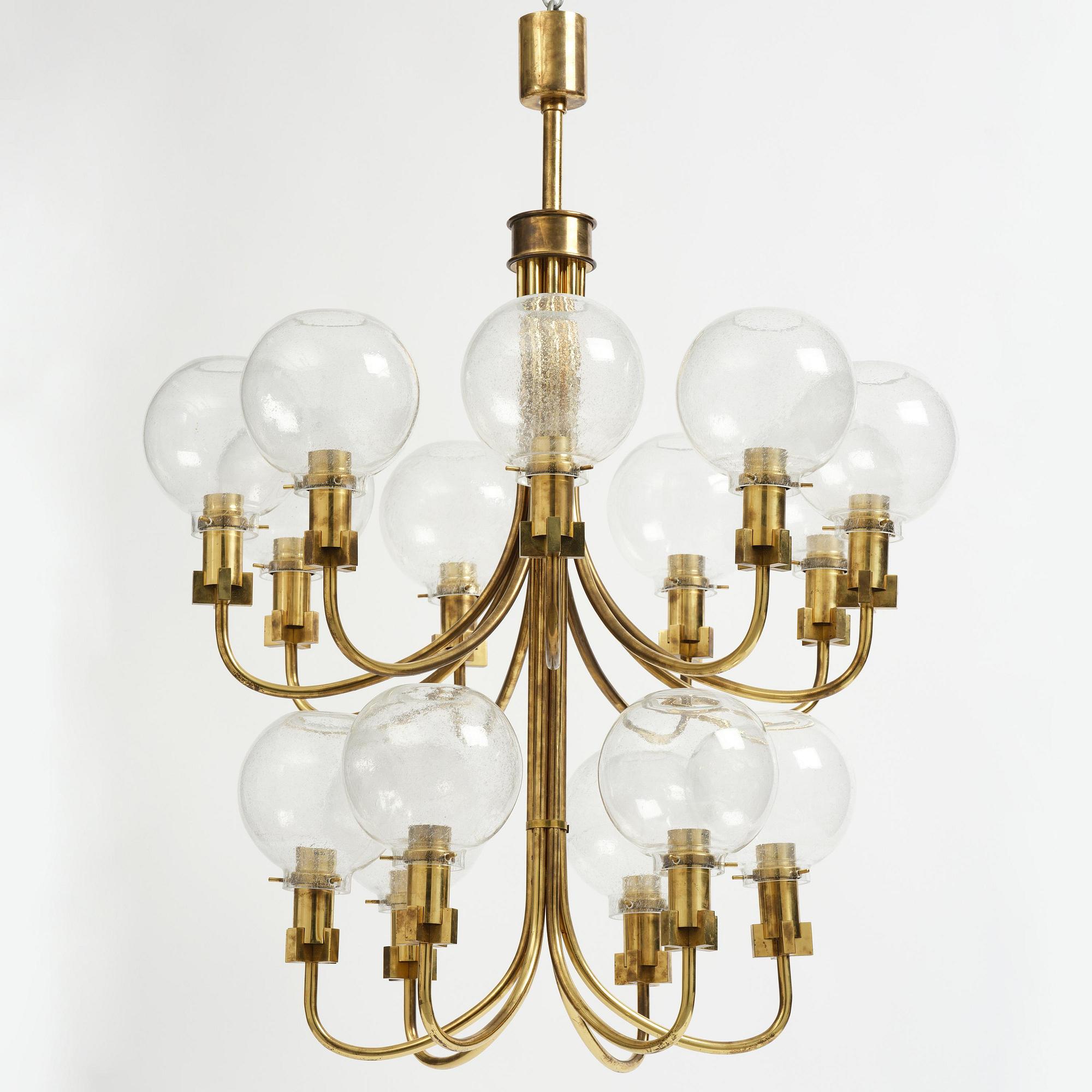 Hans-Agne Jakobsson, a rare chandelier model "T 812/15", Hans-Agne Jakobsson AB, Markaryd, 1970s.