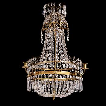 127. A late Gustavian gilt-brass and cut-glass five-light chandelier, Stockholm, late 18th century.