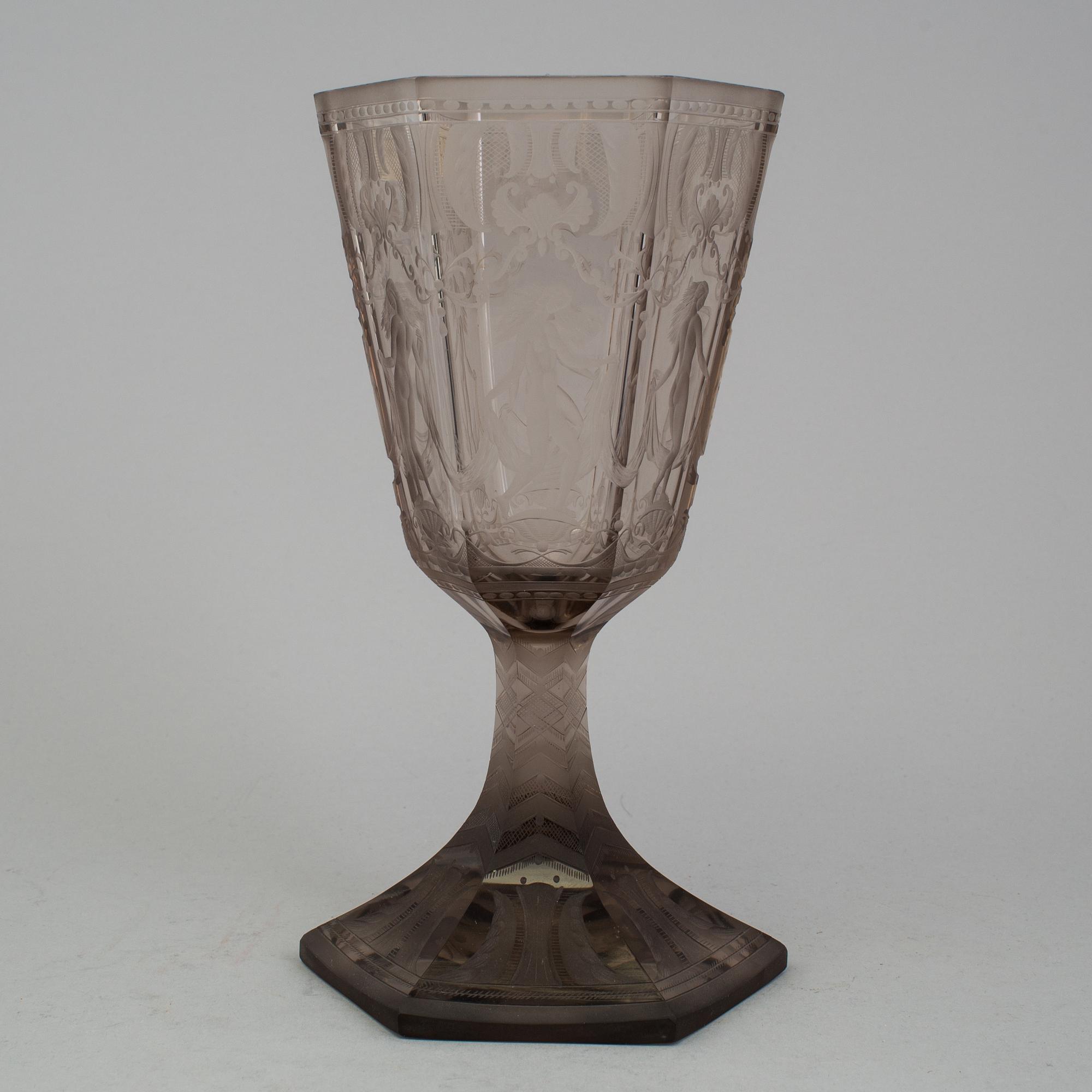 A glass goblet, Simon Gate, Orrefors 1925, named "Six Graces".