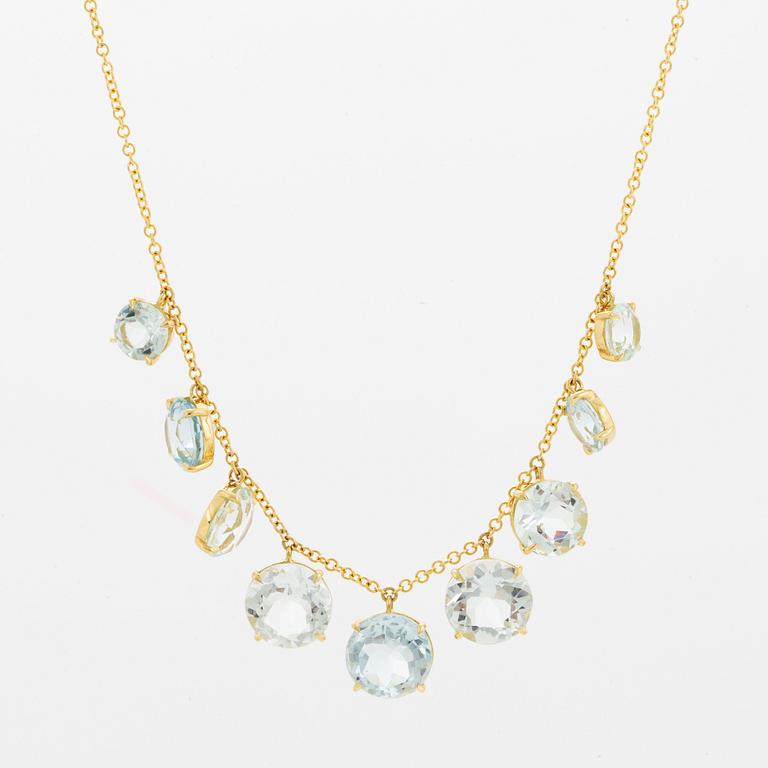 Collier, med runda fasettslipade akvamariner.