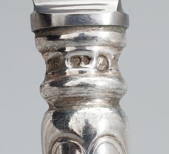 BORDSKNIVAR, 6 st, silver, otydliga mästarstämplar, 1946, tot 442 gram.