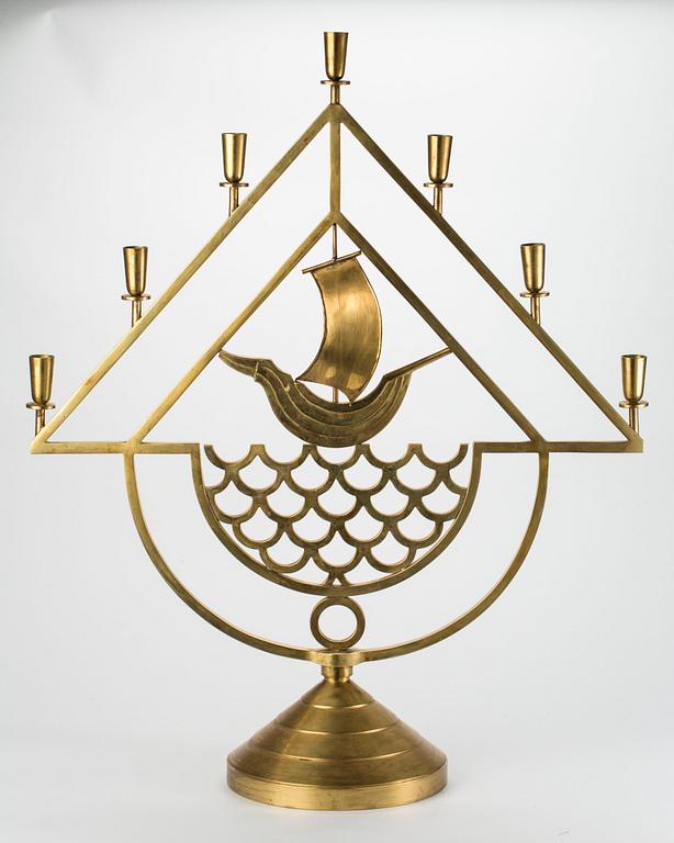 KANDELABER/LJUSSTAKE, mässing, Lars Holmström, Arvika. 1930-tal.