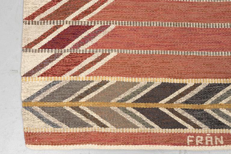 Ingrid Dessau, probably, a carpet, flat weave, not signed, ca 348 x 173 cm. Sweden 1955.