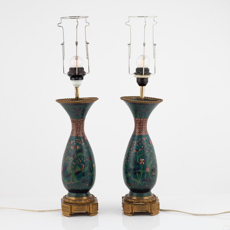 A pair of cloisonné table lamps, Japan, Meiji, circa 1900.