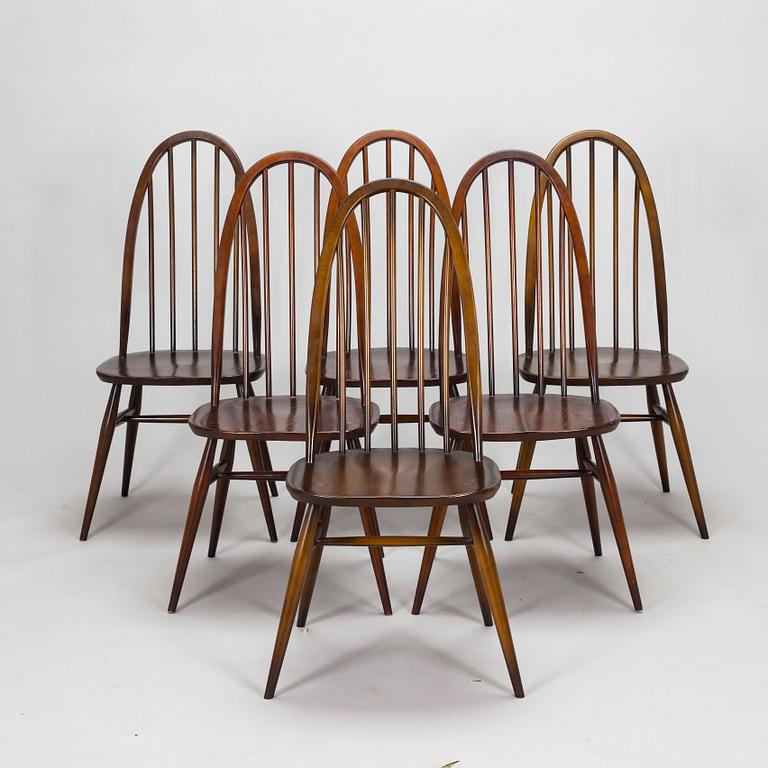 A set of six 1970/80's wooden chairs 'Windsor 365' for Ercol, England.