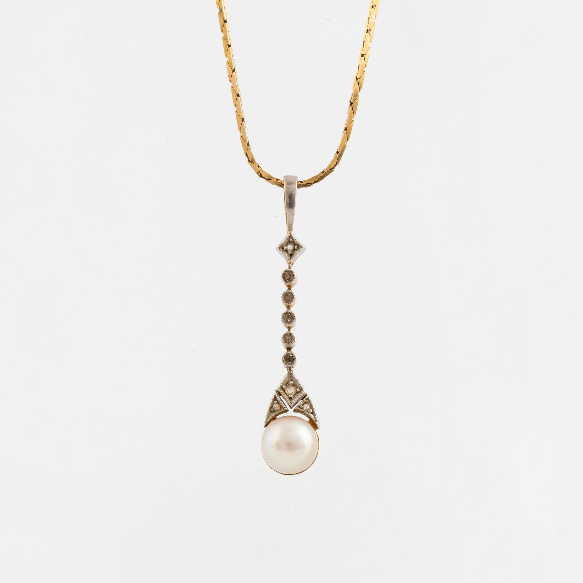 Hängsmycke med rosenslipade diamanter och pärla, med kedja.