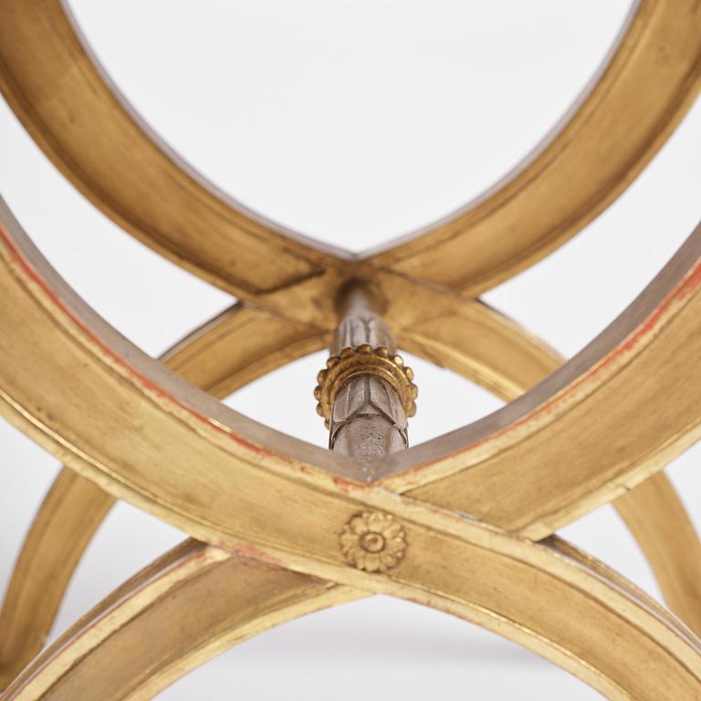 A pair of late Gustavian giltwood stools, Stockholm, late 18th century.