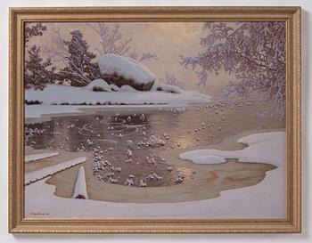 Gustaf Fjaestad, Frost on a Frozen Lake.