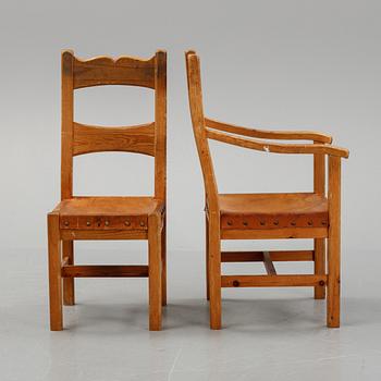 Six pine chairs, mid 20th Century.