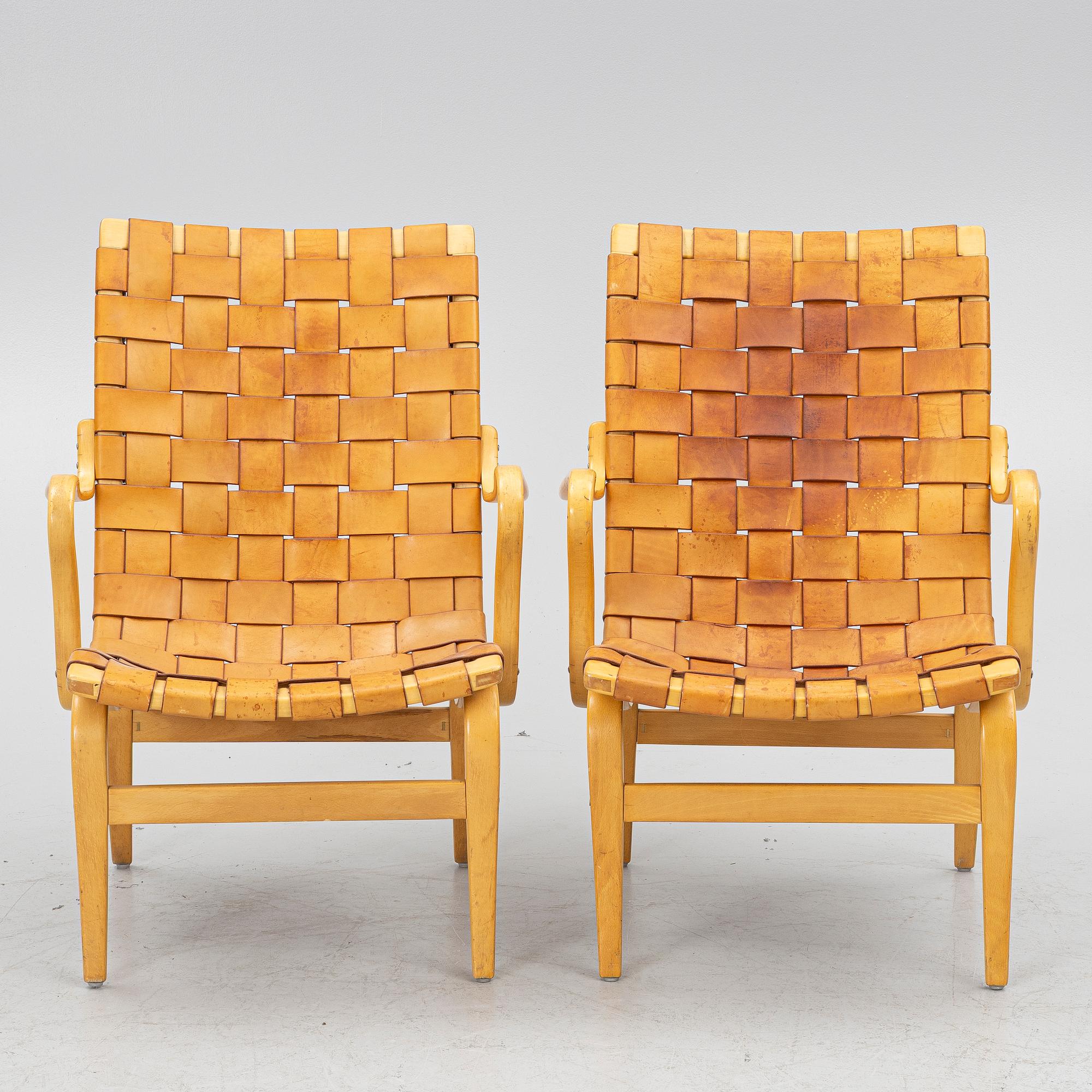 Bruno Mathsson, fåtöljer, ett par, "Eva", Firma Karl Mathsson, Värnamo.