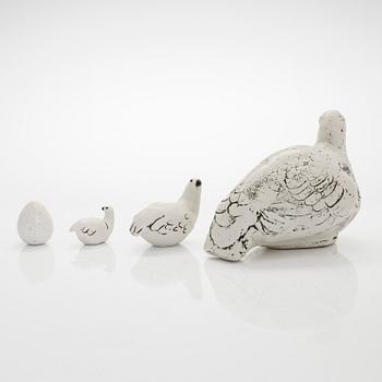 Henrik Allert, a set of three ceramic birds and an egg, Pentik, Finland.