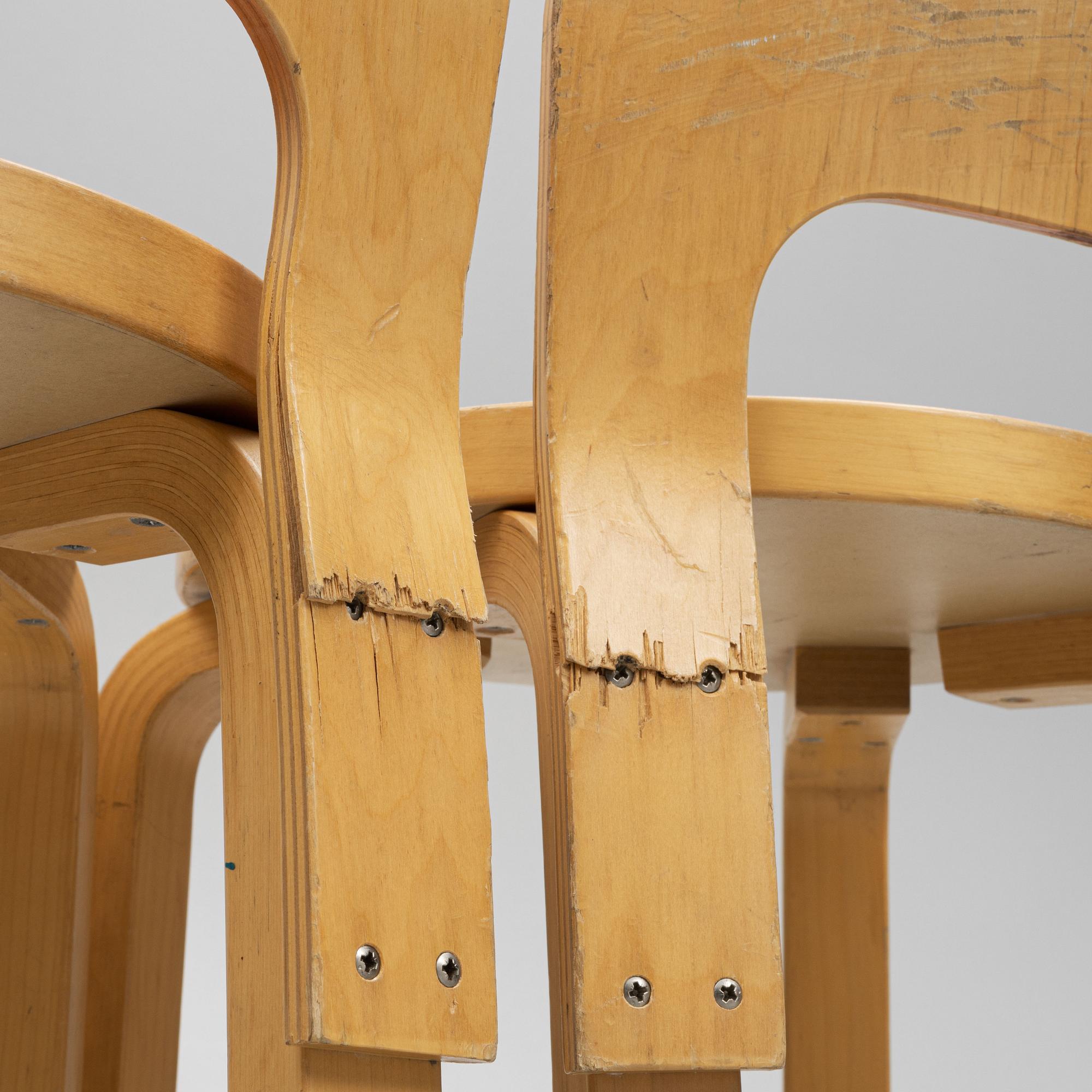Alvar Aalto, bar stools, a pair, model K65, Artek, 2002.
