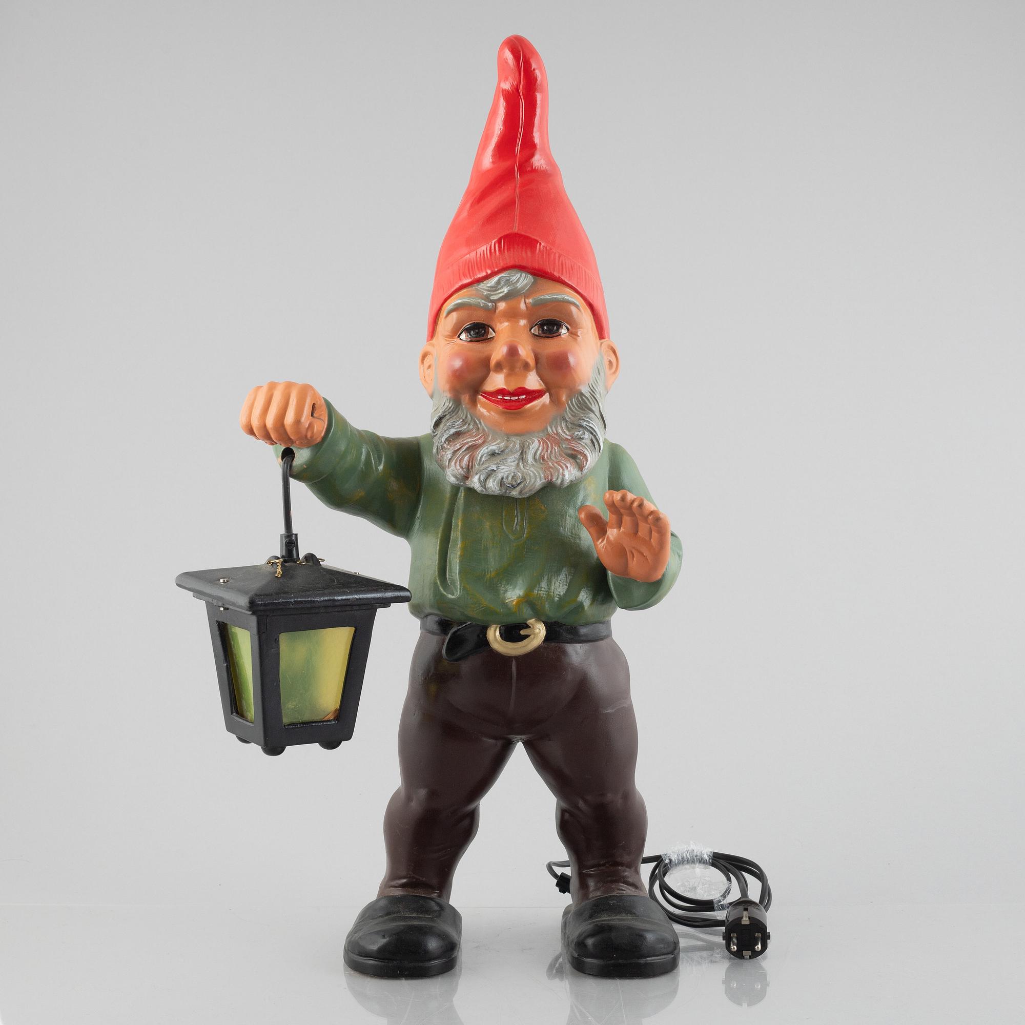 Gnome with lantern, earthenware, Heissner, West Germany, second half of the 20th century.