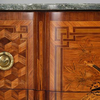 A Louis XVI rosewood and amaranth marquetry ormolu-mounted commode by Leonard Boudin (master in Paris 1761).