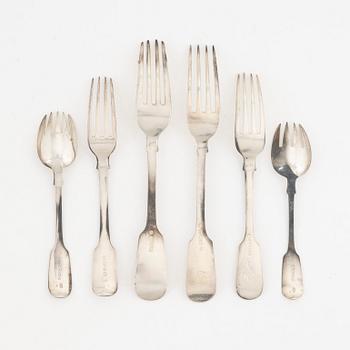 32 silver forks, London, England, 19th Century.