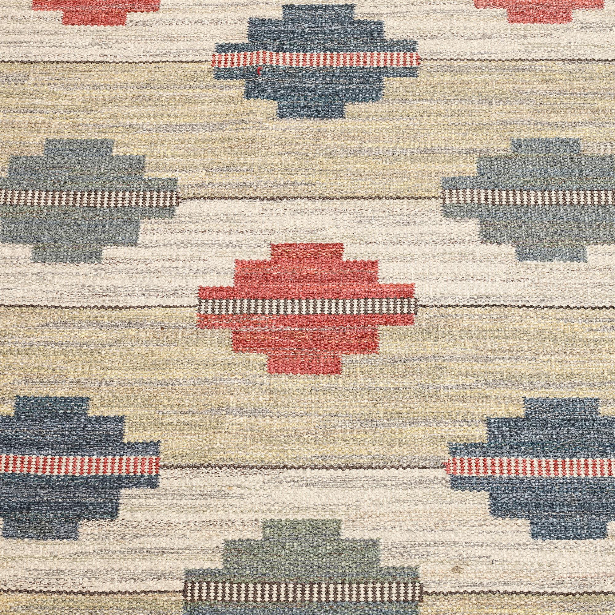 MATTO, flat weave, ca 313 x 200,5 cm, signed L J (probably  Lilian Johanesson).