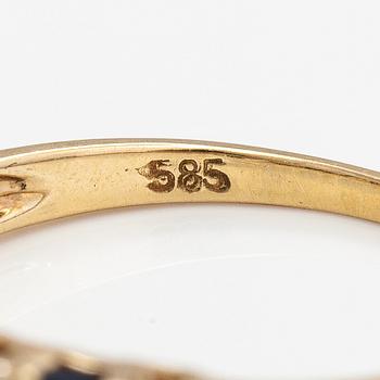 A 14K gold ring with diamonds ca. 0.05 ct and sapphires. Finnish import marks 1990.