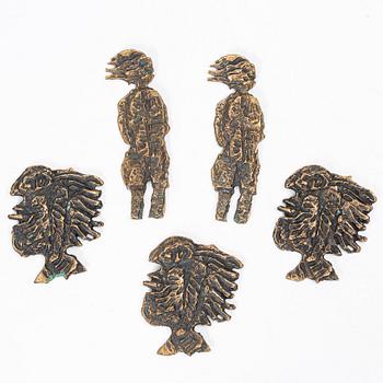 James Coignard, sculptures/wall plaques, 2 + 3 pieces, bronze, signed, Guyot Fondeur.