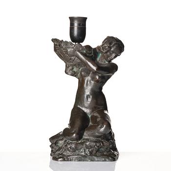 Alice Nordin, bordslampa, brons, Herman Bergman Konstgjuteri, Stockholm, signerad och daterad 1908.