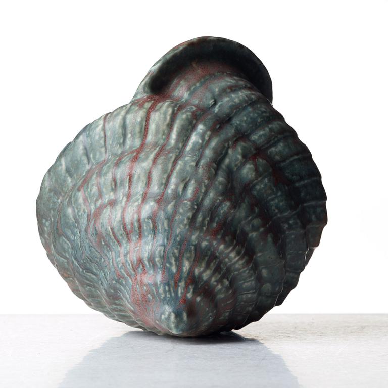 Gunnar Nylund, a stoneware sculpture of a shell, Rörstrand, Sweden 1940's-50's.