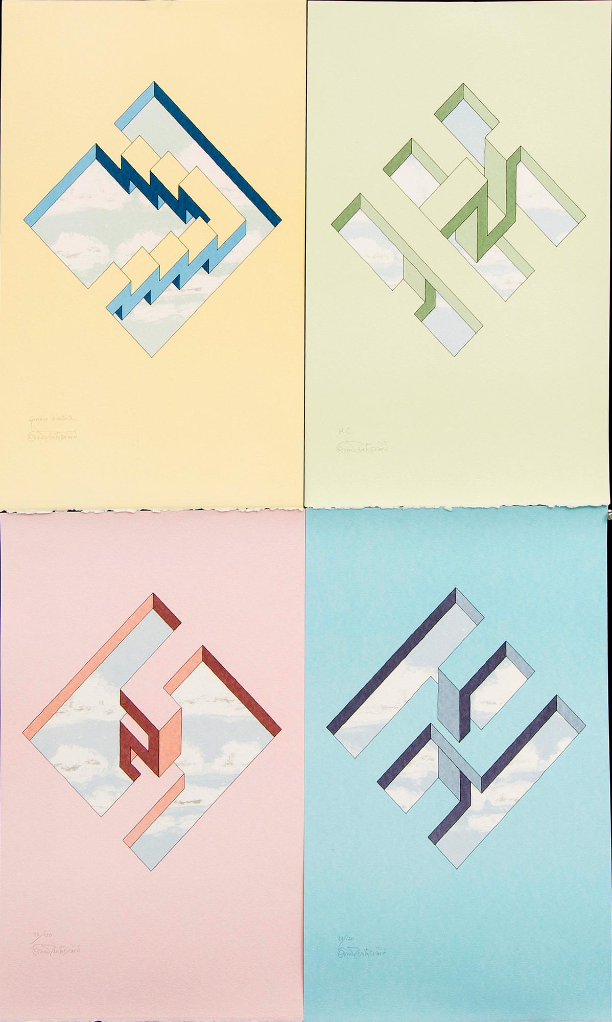 Oscar Reutersvärd, Oscar Reutersvärd, four color lithographs, signed 26/120, 38/120, HC and EA.