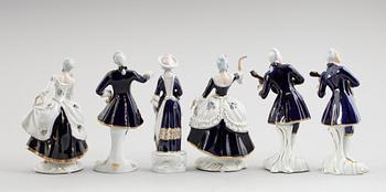 FIGURER, 6 st, porslin, Royal Dux, 1900-talets mitt.