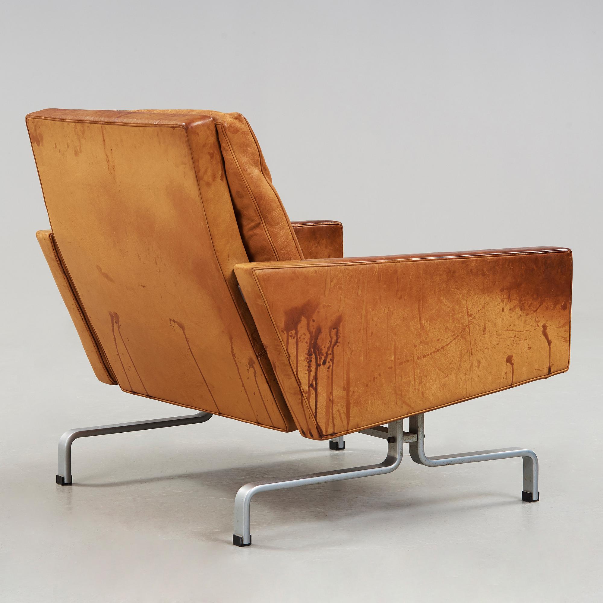 POUL KJAERHOLM, fåtölj, "PK-31", brunt skinn, E Kold Christensen, Danmark 1960-tal.