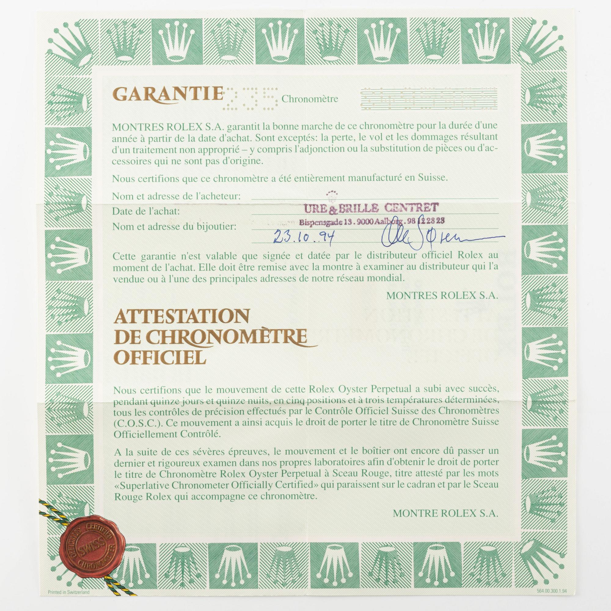 Rolex, Day-Date, "Diamond String Dial", ca 1994.