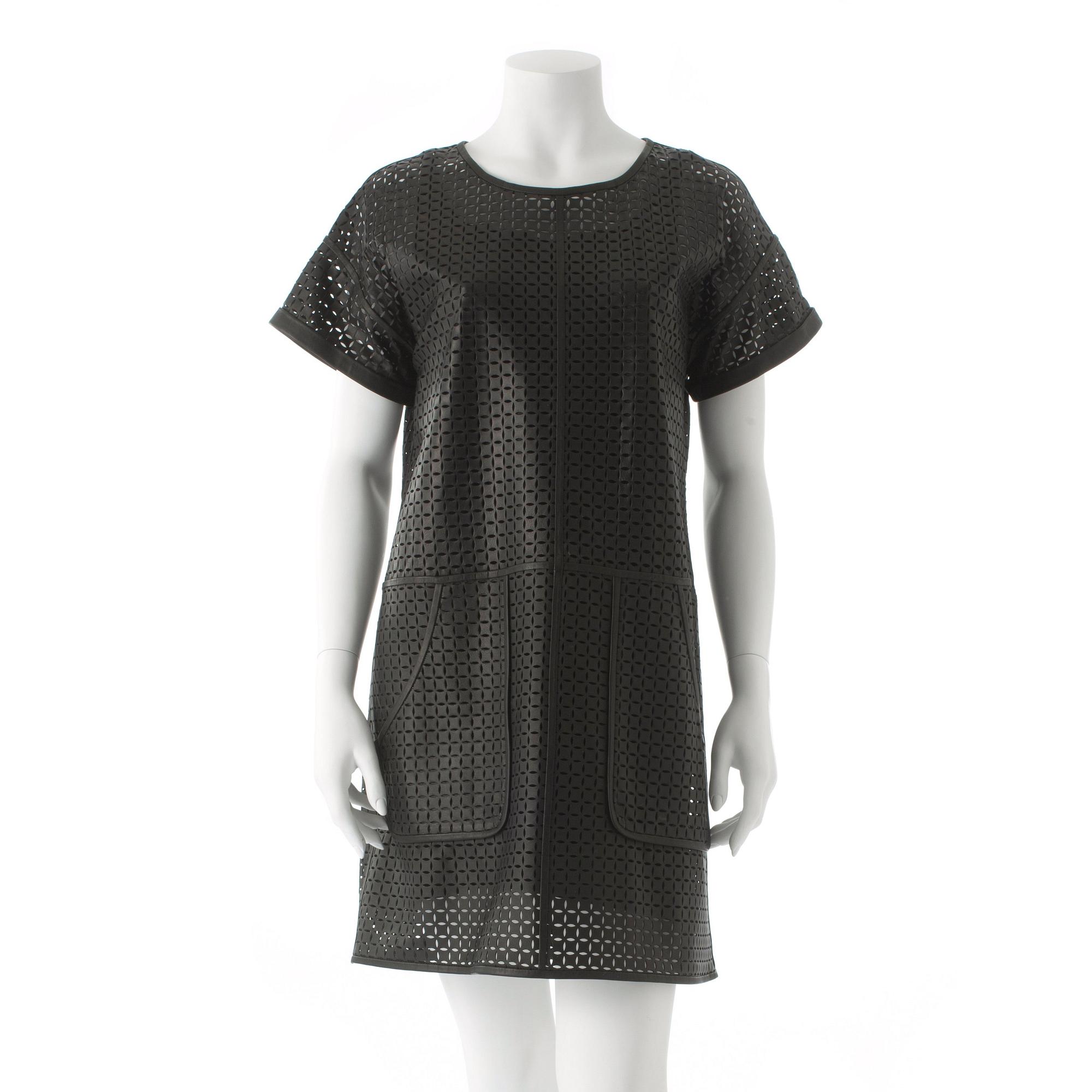 ESCADA SPORT, a black openwork leather dress.