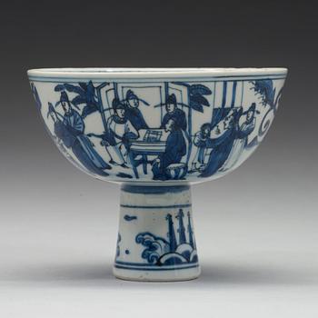 A blue and white stemcup, Ming dynasty (1368-1644).