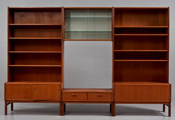 BOKHYLLESEKTION, 3 delar, 1950/60-tal.